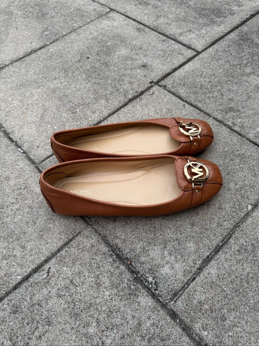 Michael Kors Fulton Moc Brown Leather MK Logo Ballet Flats Women’s Size 9